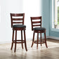 Velante – Set of 2 – 30" Swivel Bar Stools in Dark Cherry with Black Faux Leather Upholstery and Solid Wood Frame