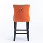 Sorrento - Set of 2 - 24.4" Orange Velvet Upholstered Barstools with Button Tufted Back, Wooden Legs & Chrome Nailhead Trim