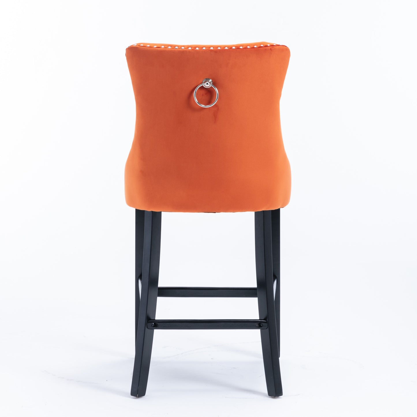 Sorrento - Set of 2 - 24.4" Orange Velvet Upholstered Barstools with Button Tufted Back, Wooden Legs & Chrome Nailhead Trim