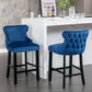 Emilia - Set of 2 - 27" Blue Velvet Upholstered Wing-Back Bar Stools with Button Tufted Decoration and Wooden Legs, Chrome Nailhead Trim