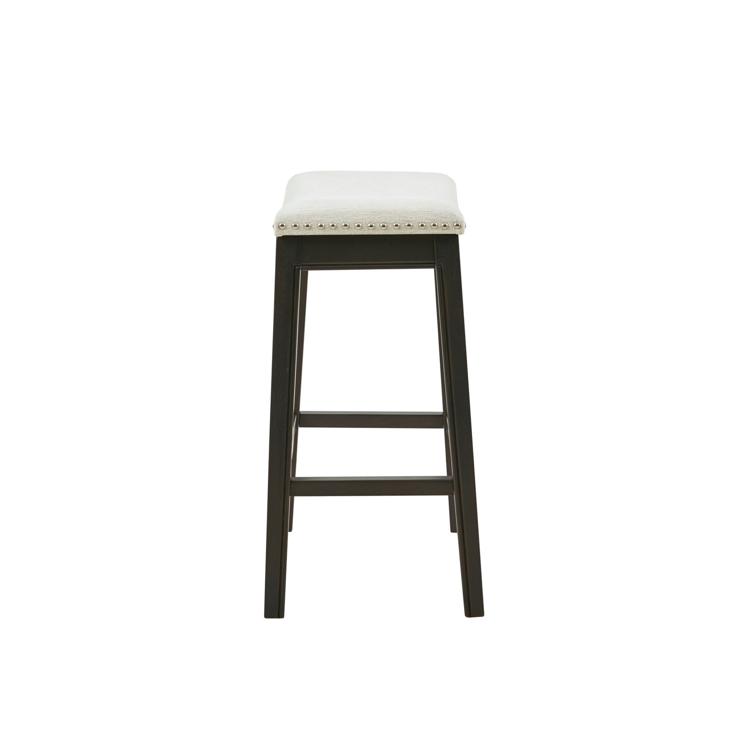 Belfast - Set of 2 - 28" Cream Counter Stools with Dark Grey Wood Frame, Pewter Nailhead, and High Back Design