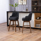 Vianna- Set of 2 - 30" Black Linen Counter Height Bar Stools with Button-Tufted Design, 360° Swivel, and Solid Wood Legs