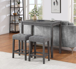 Millbrook- Set of 3 - 24" Gray Pub Table with Tufted Linen Stools, Counter Height