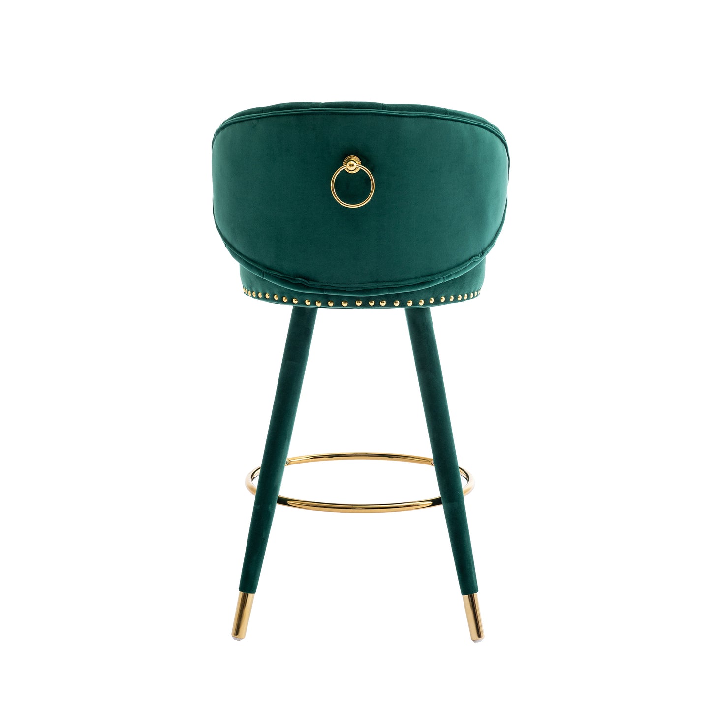 Lurian - Set of 2 - 28" Emerald Velvet Swivel Counter Height Bar Stools, Solid Wood Legs, Ergonomic Backrest, Retro Design