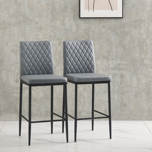 Maven -  Set of 2 - 26" Light Gray Diamond-Pattern PU Leather Bar Chairs with Fireproof Upholstery