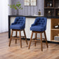 Holmwood - Set of 2 - 28" Navy Linen Swivel Bar Stools with Solid Wood Legs, 360° Counter Height Chairs for Kitchen & Dining Room