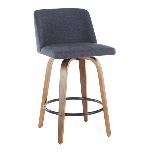 Torin - Set of 2 - 26" Walnut & Blue Mid-Century Modern Counter Stools