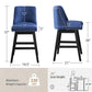 Hesveron - Set of 2 - 26" Dark Blue Upholstered Swivel Bar Stools with High Back, Nailhead Design, Linen Fabric & Wooden Frame for Dining or Kitchen