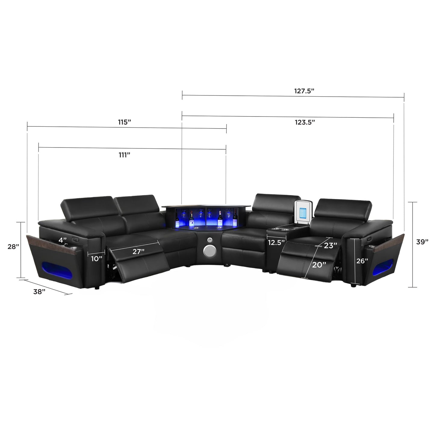 Nova - Sectional With Bluetooth Speaker, LED And Lifting Wine Cabinet