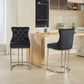 Vitra - Set of 2 - 24" Black Velvet Counter Stools - Button Back, Rivet Trim, Upholstered with Chromed Metal Base