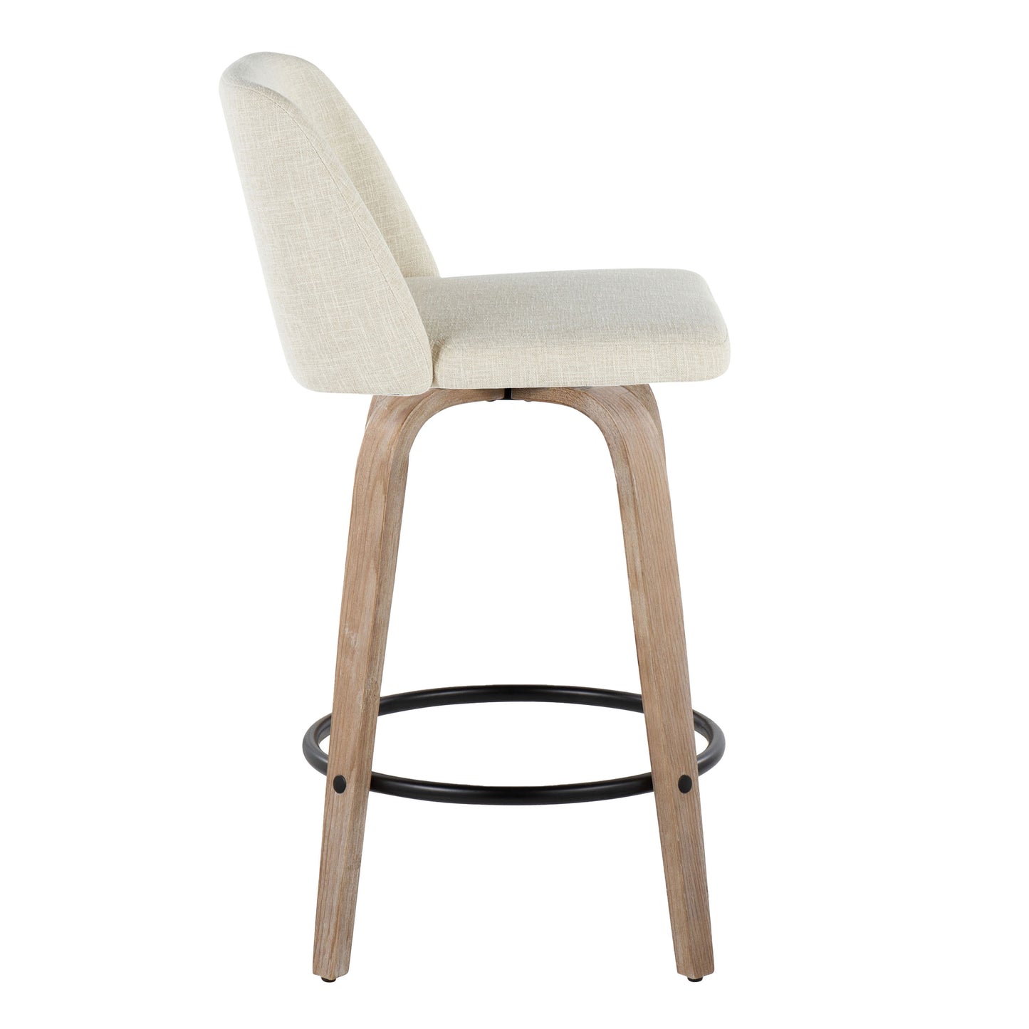 Talvyn - Set of 2 - 24" Cream Upholstered Counter Stools with Swivel and Whitewashed Wood Frame