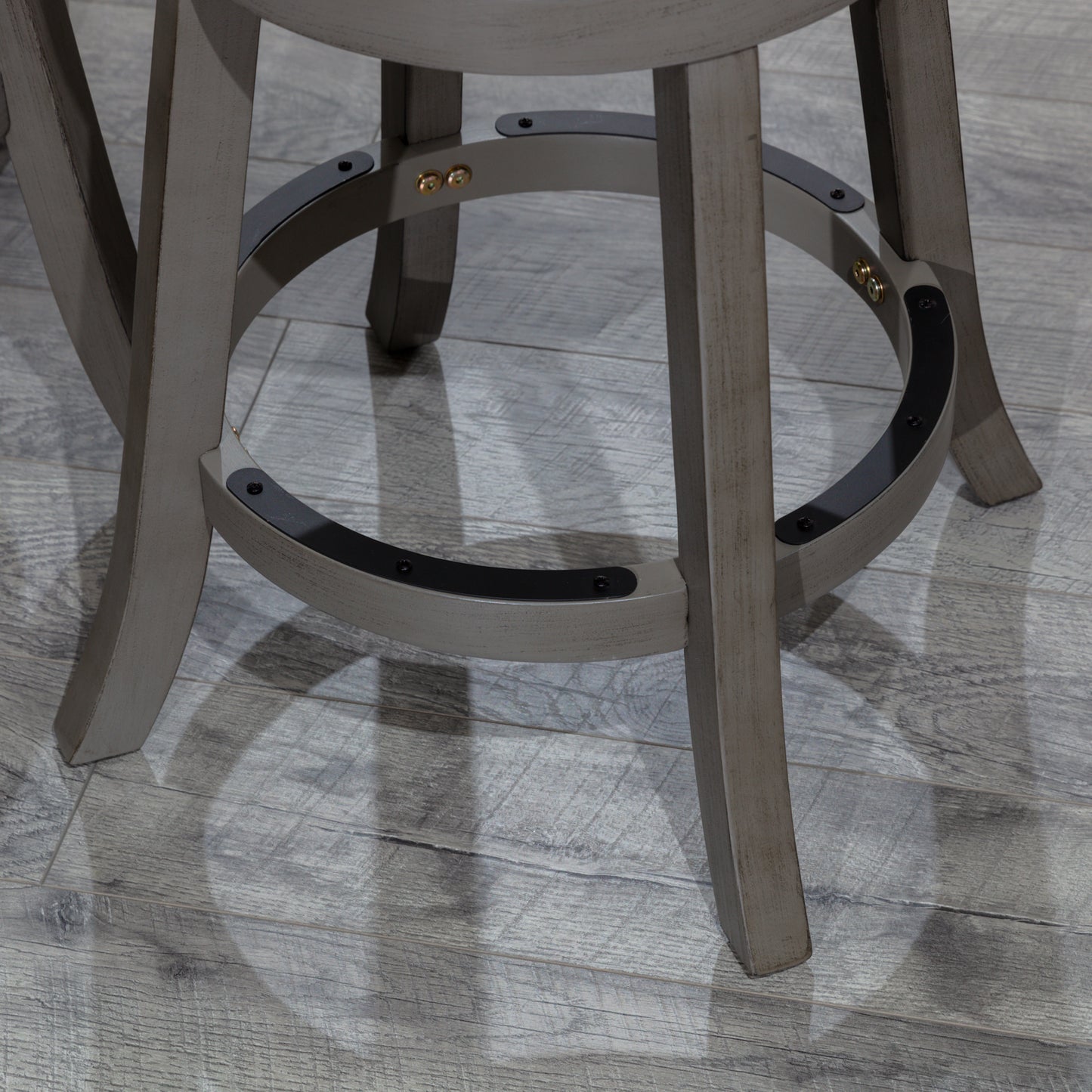 Cirvelle - Set of 2 - 24" Weathered Gray Counter Stools with Charcoal Fabric Seat, Backless Swivel