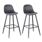 Nero - Set of 2 - 30" Dark Grey Velvet Bar Stools with Backrest, Black Metal Legs, and Footrests