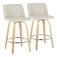 Toriana - Set of 2 - 26" Natural Wood & Cream Swivel Counter Stools with Chrome Footrest