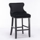 Everly - Set of 2 - 28" Contemporary Velvet Upholstered Wing-Back Bar Stools with Button Tufted Design, Wooden Legs & Chrome Nailhead Trim, Black