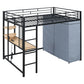 Loft Bed With Desk, Shelves, Power Outlet, LED Light And Wardrobe