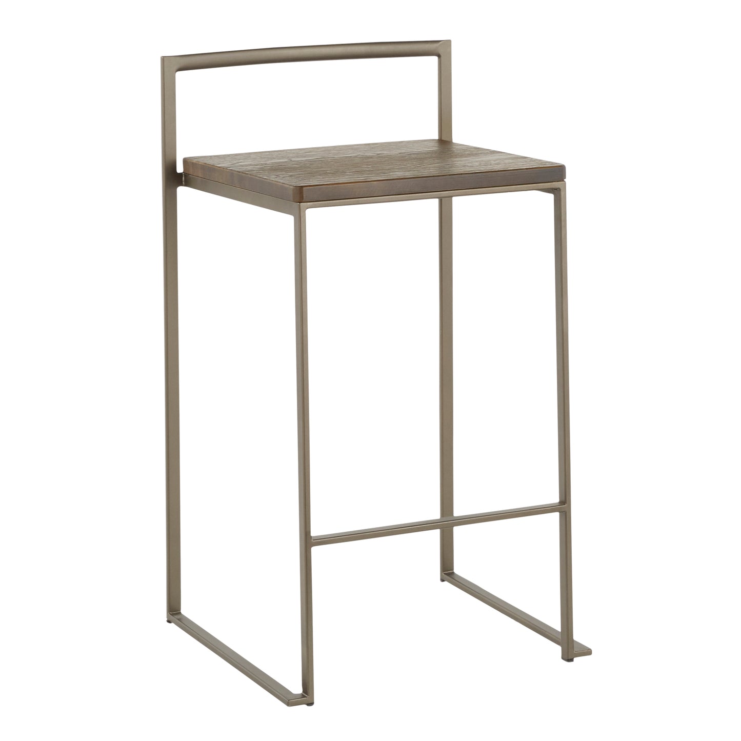 Florelle - Set of 3 - 26" Industrial Stackable Counter Stools with Espresso Bamboo Seat & Antique Metal Frame