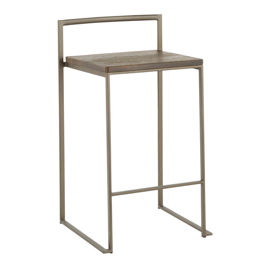 Florelle - Set of 3 - 26" Industrial Stackable Counter Stools with Espresso Bamboo Seat & Antique Metal Frame