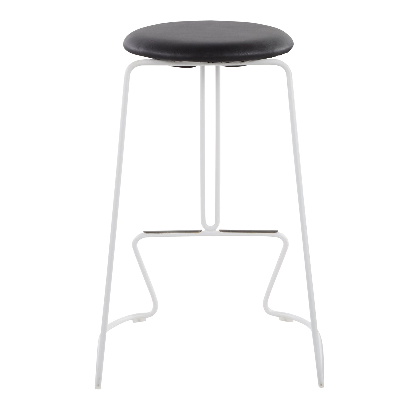 Hyacinth - Set of 2 - 26" White Steel & Black Faux Leather Swivel Bar Stools with High Back