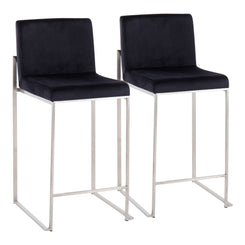 Frampton - Set of 2 - 24" Black Velvet High Back Counter Stools with Stainless Steel Frame