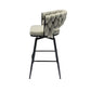 Malor - Set of 2 - 39" Grey Woven Linen Bar Stools with 360° Swivel Seat, Padded Backrest, Footrest, and Black Metal Legs