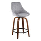 Diana - Set of 2 - 24" Fixed-Height Swivel Counter Stool with Walnut Wood & Grey Corduroy Seat and Black Metal Footrest