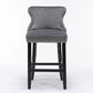 Hartswell - Set of 4 - 24" Gray Contemporary Velvet Upholstered Wing-Back Barstools with Button Tufted Decoration, Wooden Legs, Chrome Nailhead Trim - Leisure Style Bar Chairs