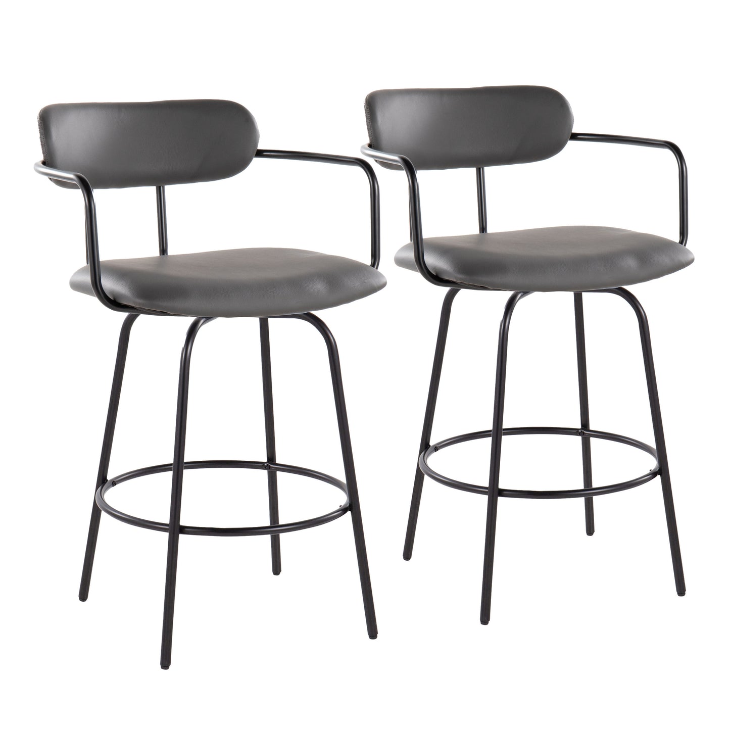 Platino - Set of 2 - 24" Fixed Height Swivel Counter Stools in Natural Wood & Cream Faux Leather with Chrome Footrest