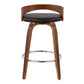 Glynnis - Set of 2 -21"  Walnut Wood & Brown Faux Leather Swivel Counter Stools with Chrome Footrest