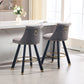 Evra - Set of 2 - Dark Gray Velvet Bar Stools with 360° Swivel, Rivet Detailing, and 26" Seat Height