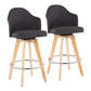 Maris - Set of 2 - 20" Charcoal Fabric Counter Stools with Natural Bamboo Legs and Chrome Footrest