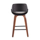 Verto - Set of 2 - 26" Walnut Wood Counter Stools Seat Height Black Polyurethane Upholstery with Swivel & High Back