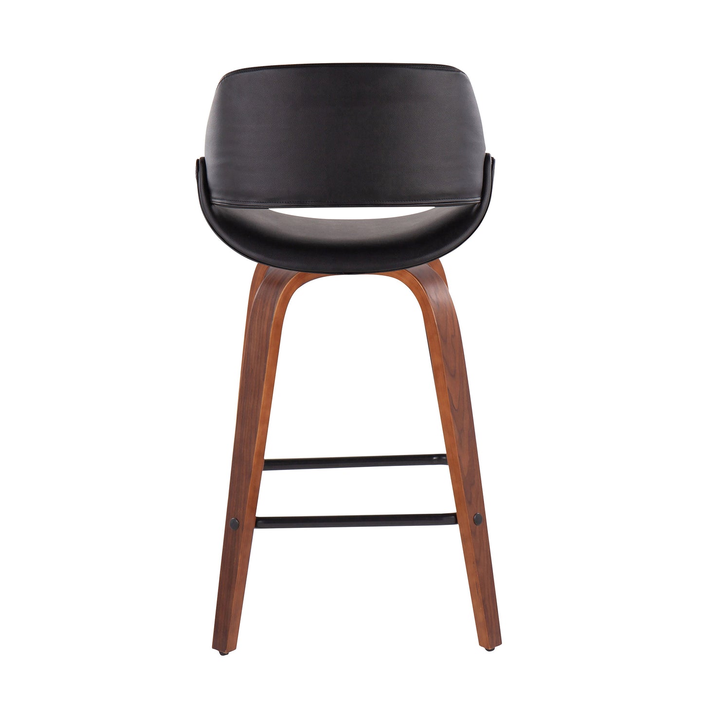 Verto - Set of 2 - 26" Walnut Wood Counter Stools Seat Height Black Polyurethane Upholstery with Swivel & High Back