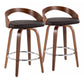 Glynnis - Set of 2 -21"  Walnut Wood & Brown Faux Leather Swivel Counter Stools with Chrome Footrest