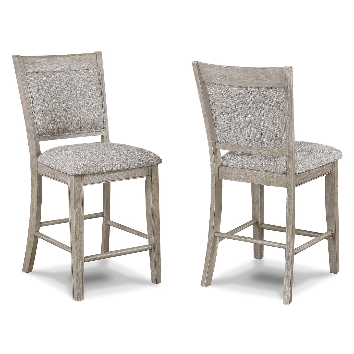 Hermione - Set of 2 - 26" Tan/Beige Gray Farmhouse Counter Stools with Upholstered Seat & Back