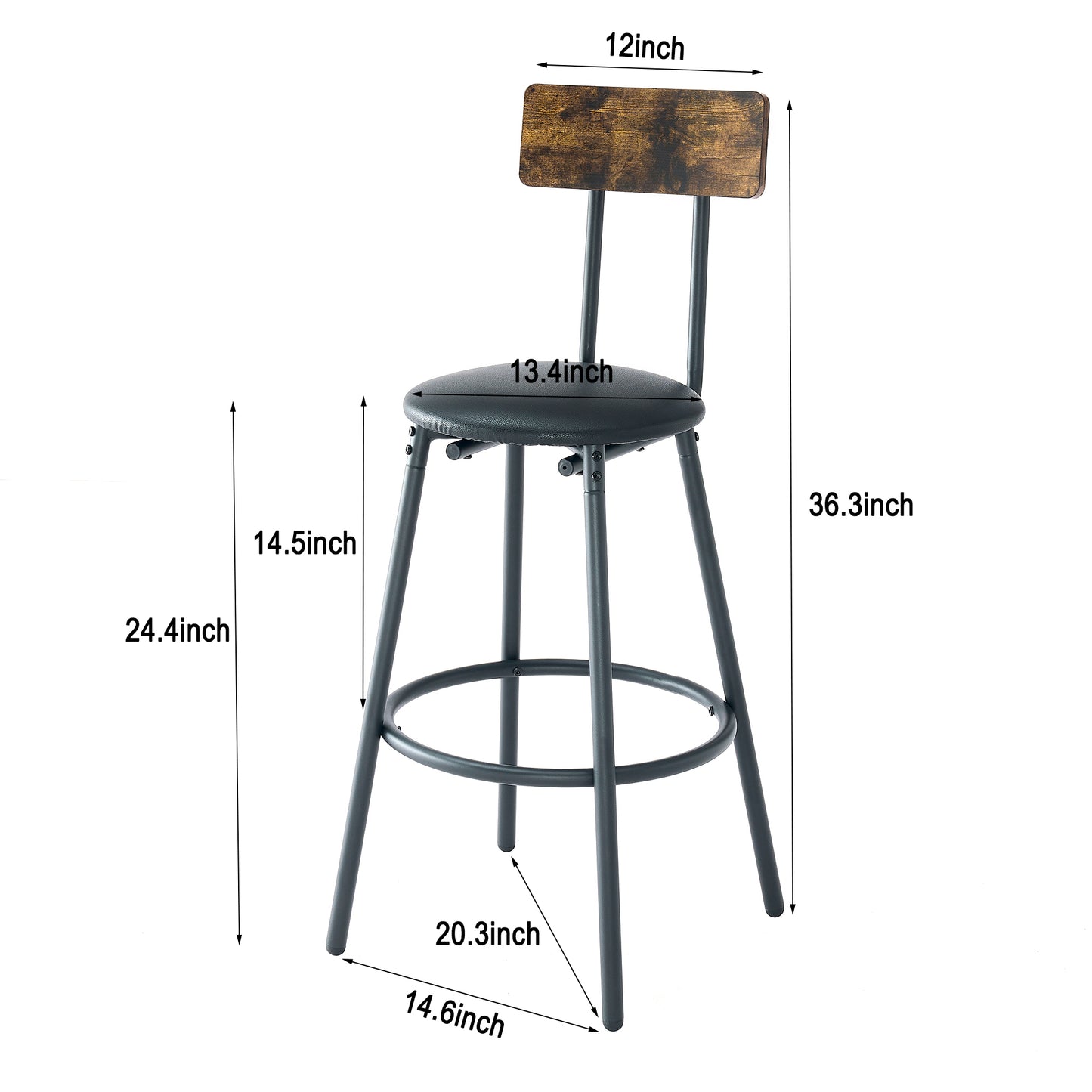 Hazelbrook - Set of 2 - 25" Rustic Brown Industrial Bar Table with Adjustable Base and Metal Stools