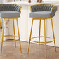 Noble - Set of 2 - 24" - 26" Grey Swivel Counter Stools with Hand-Woven Backrest and Gold Metal Legs