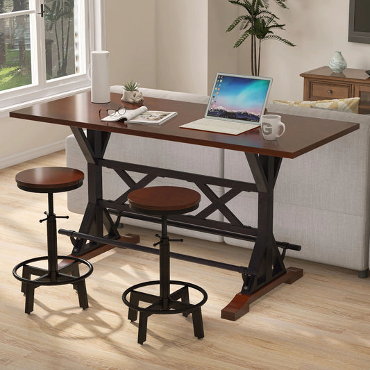 Synergo – 3 Piece - 27" Dining Set - Rectangular Rustic Table with Adjustable Industrial Stools