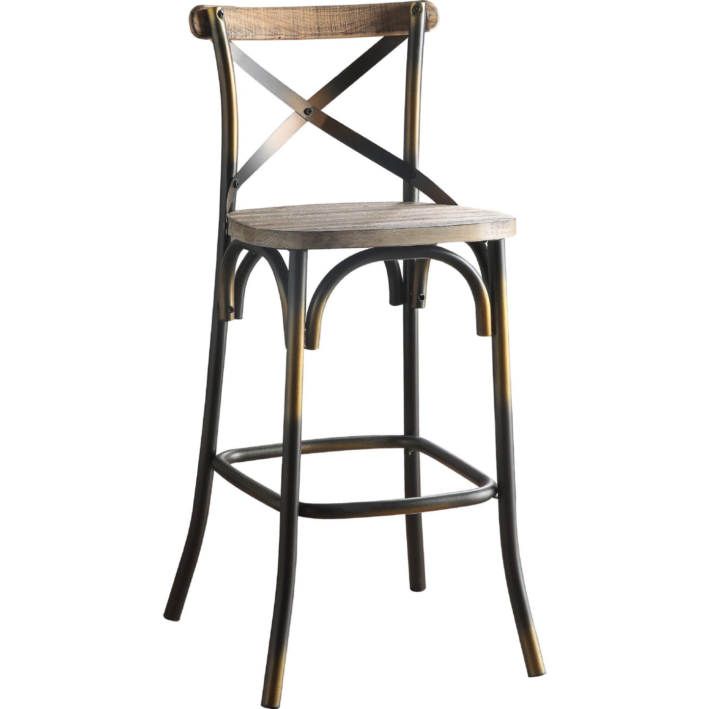 Zafira - Set of 2 - 29" Industrial Vintage Bar Chairs with High Backrest, Antique Copper and Oak Finish