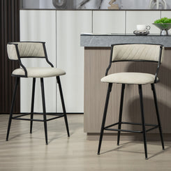 Hera - Set of 2 - 26" Beige PolyUrethane Counter Height Bar Stools with Black Powder Coating Base & Footrest - Modern Kitchen Island Seating