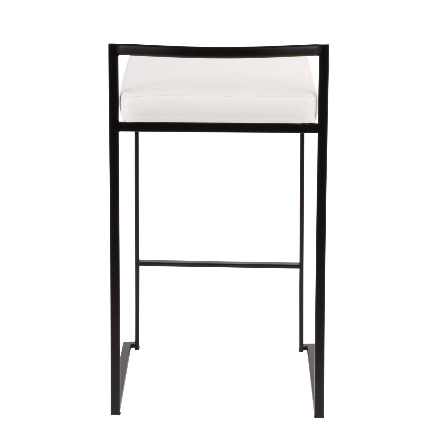 Lemon - Set of 3 - 26" Contemporary Stackable Counter Stools with Black Metal Frame & White Faux Leather Cushion - 16" W x 17.5" D x 31" H - Modern Dining Stools