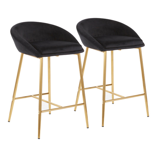 Maglam - Set of 2 - 24" Black Velvet Counter Stools with Gold Metal Frame, 26" Seat Height