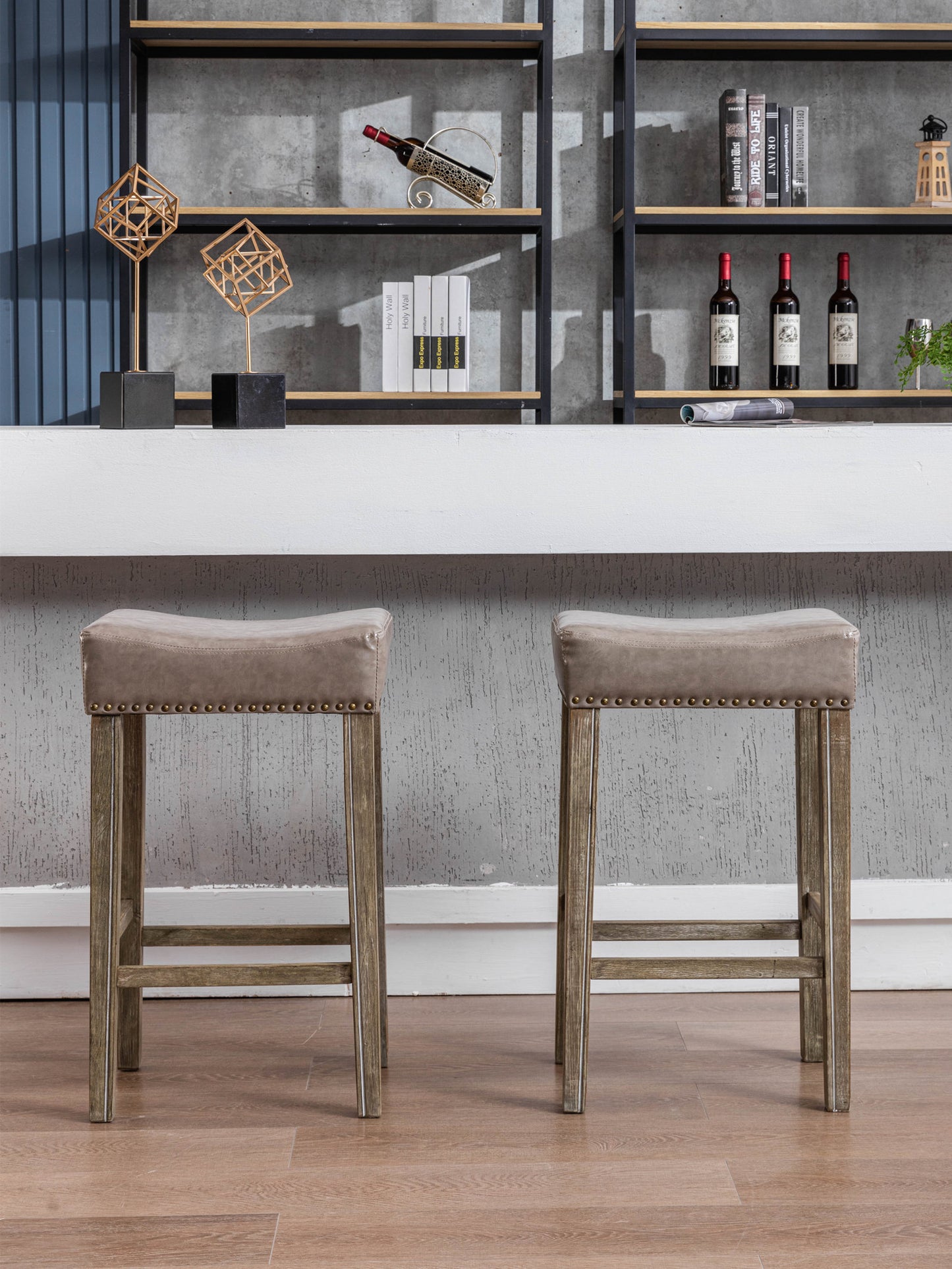 Sterling - Set of 2 - 29" Gray Counter Height Backless Faux Leather Bar Stools for Kitchen Island