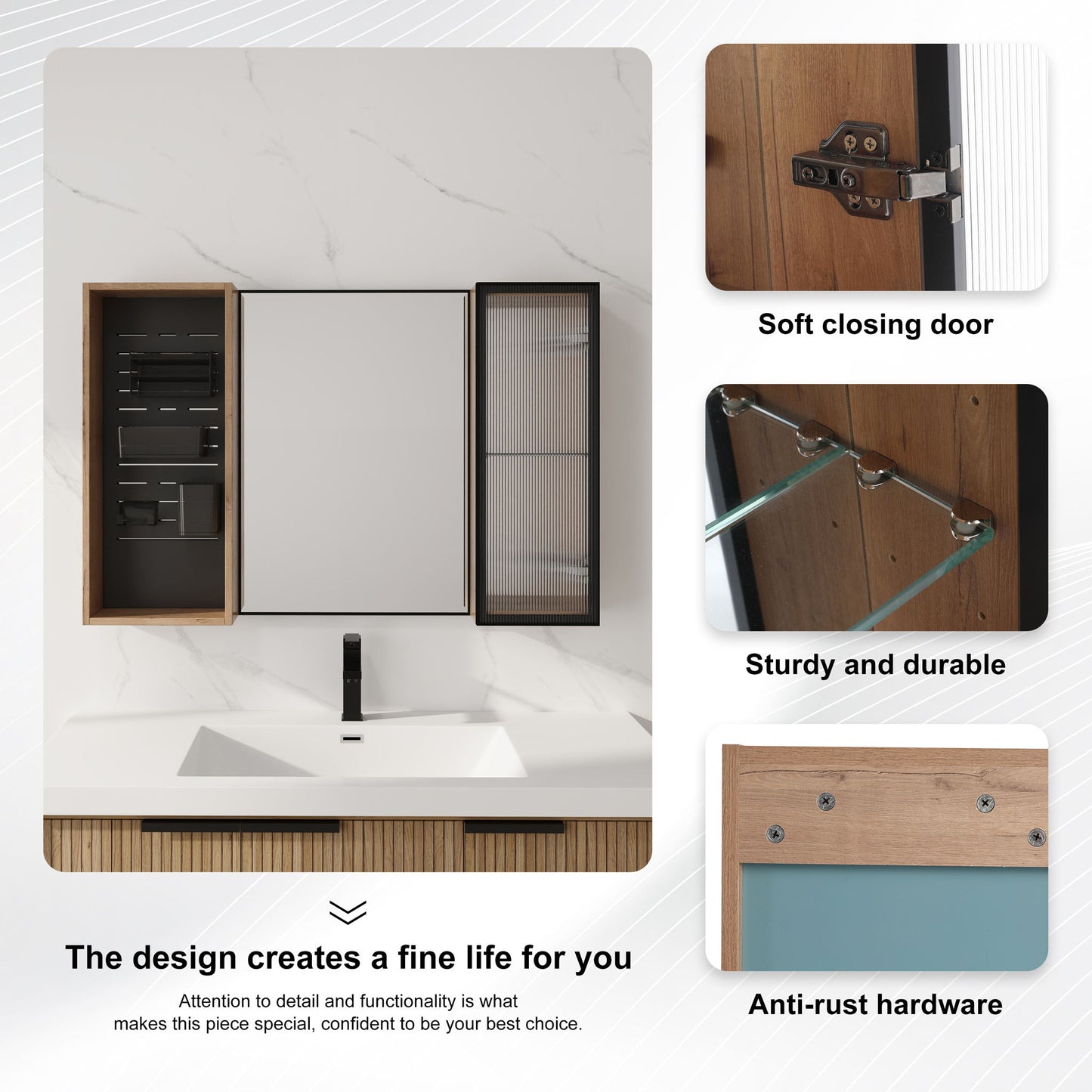 41.6" Wall Mounted Bathroom Cabinet With Adjustable Shelves Storage Cabinet - Imitative Oak