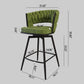 Wistova - Set of 2 - 26" Green Linen Woven Swivel Bar Stools with Black Metal Base, Backrest & Footrest