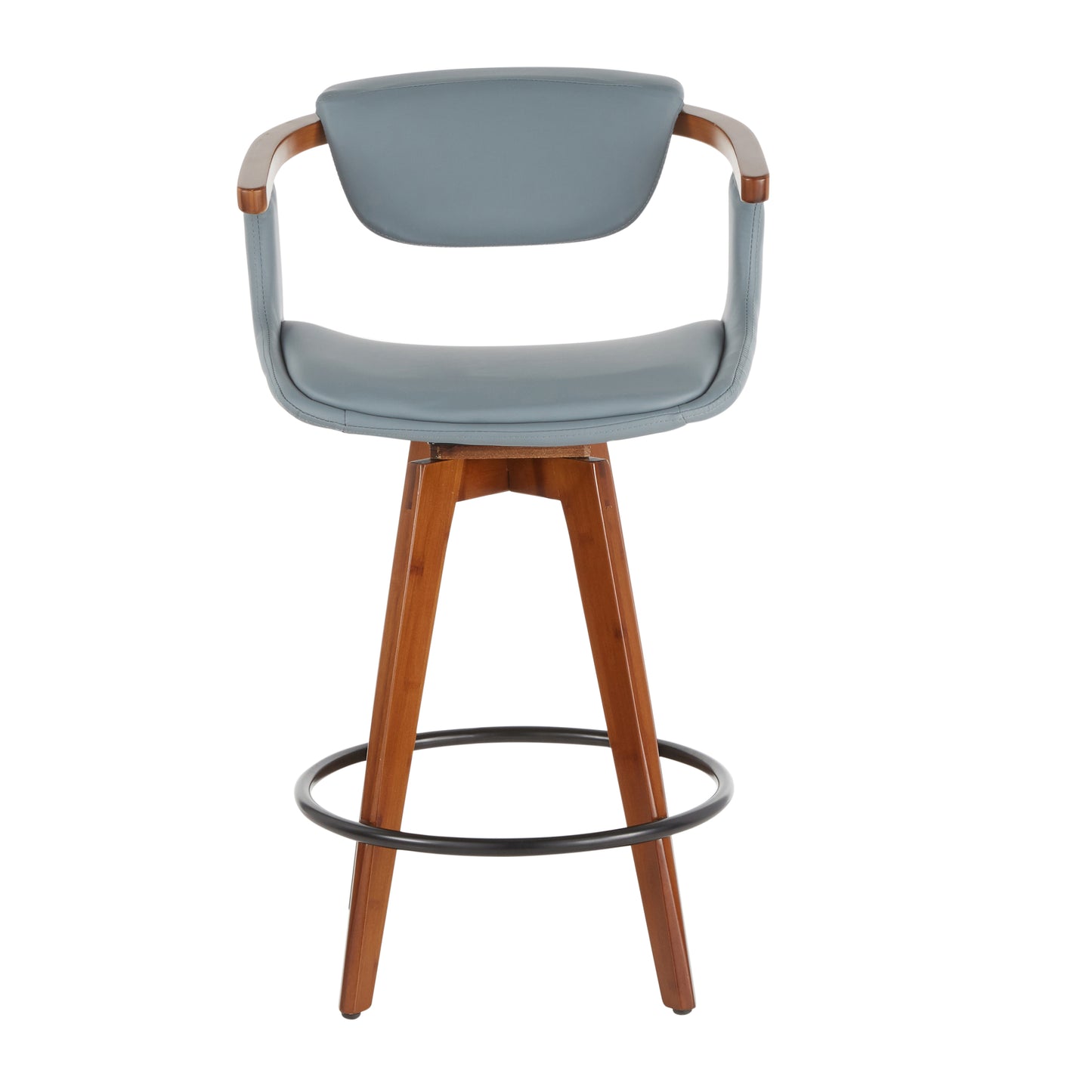 Ovidia - Set of 2 - 31" Mid-Century Modern Counter Stool - Walnut Bamboo, Cream Faux Leather - Set of 2 - 31" Modern Counter Stool Walnut Bamboo & Grey Faux Leather, 360-Degree Swivel