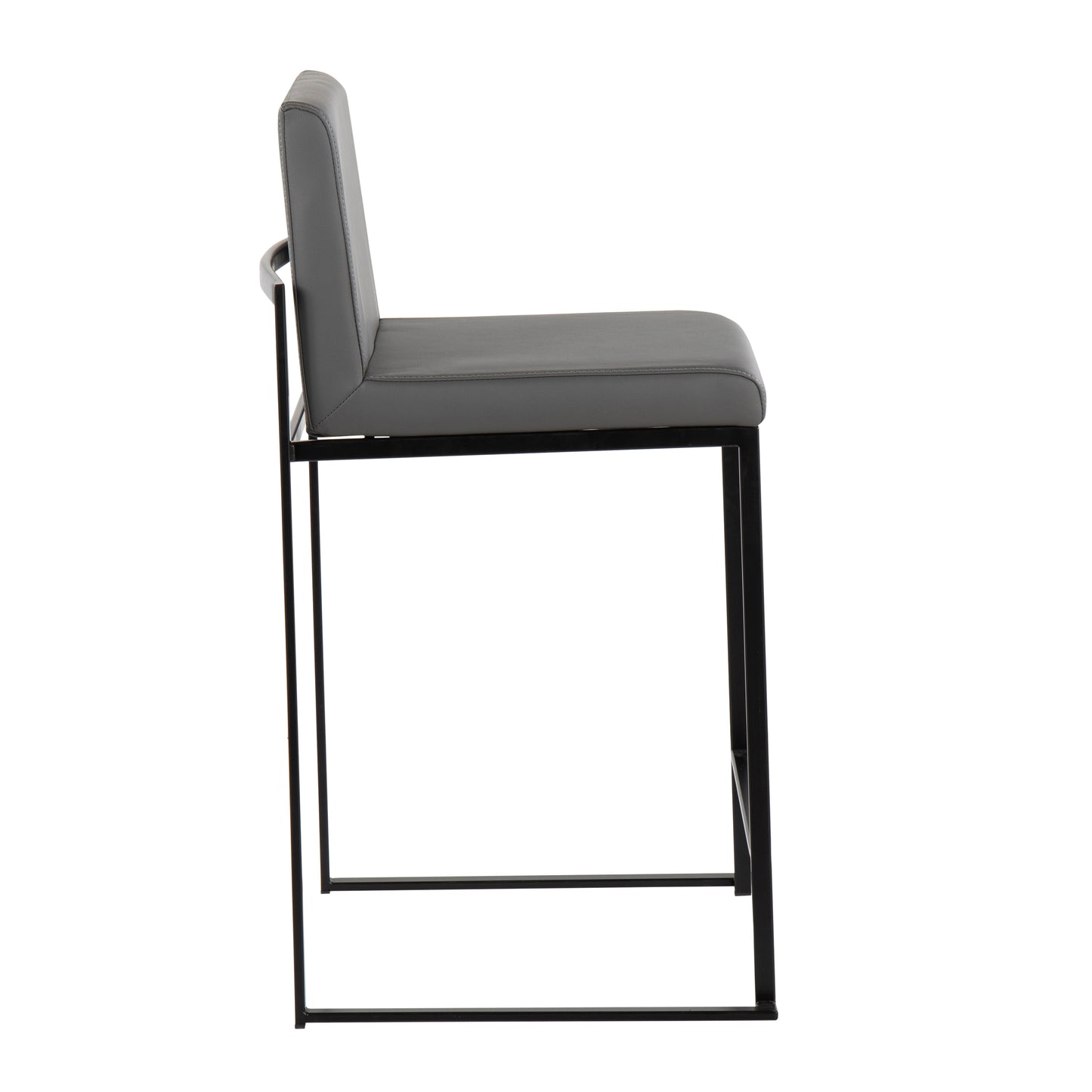 Merton - Set of 2 - 35.5" High Back Grey Faux Leather Counter Stools in 19.5" Black Steel Frame