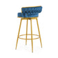 Lyma - Set of 2 - 30" Swivel Counter Height Bar Stools with Hand-Woven Backrest & Gold Metal Legs, Upholstered Velvet Kitchen Chairs in Blue