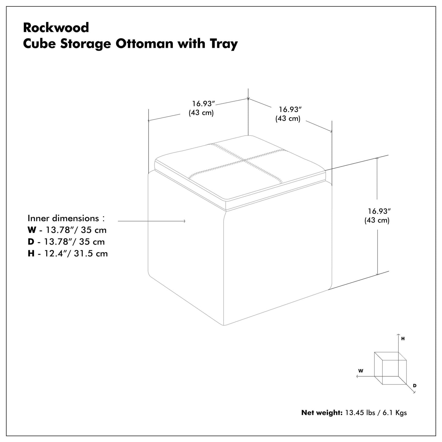 Rockwood - Upholstered Cube Storage Ottoman With Tray