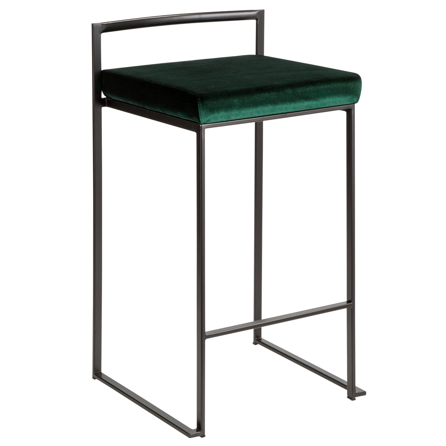 Flintwood - Set of 2 - 26" Green Velvet Upholstered Black Stackable Counter Stools